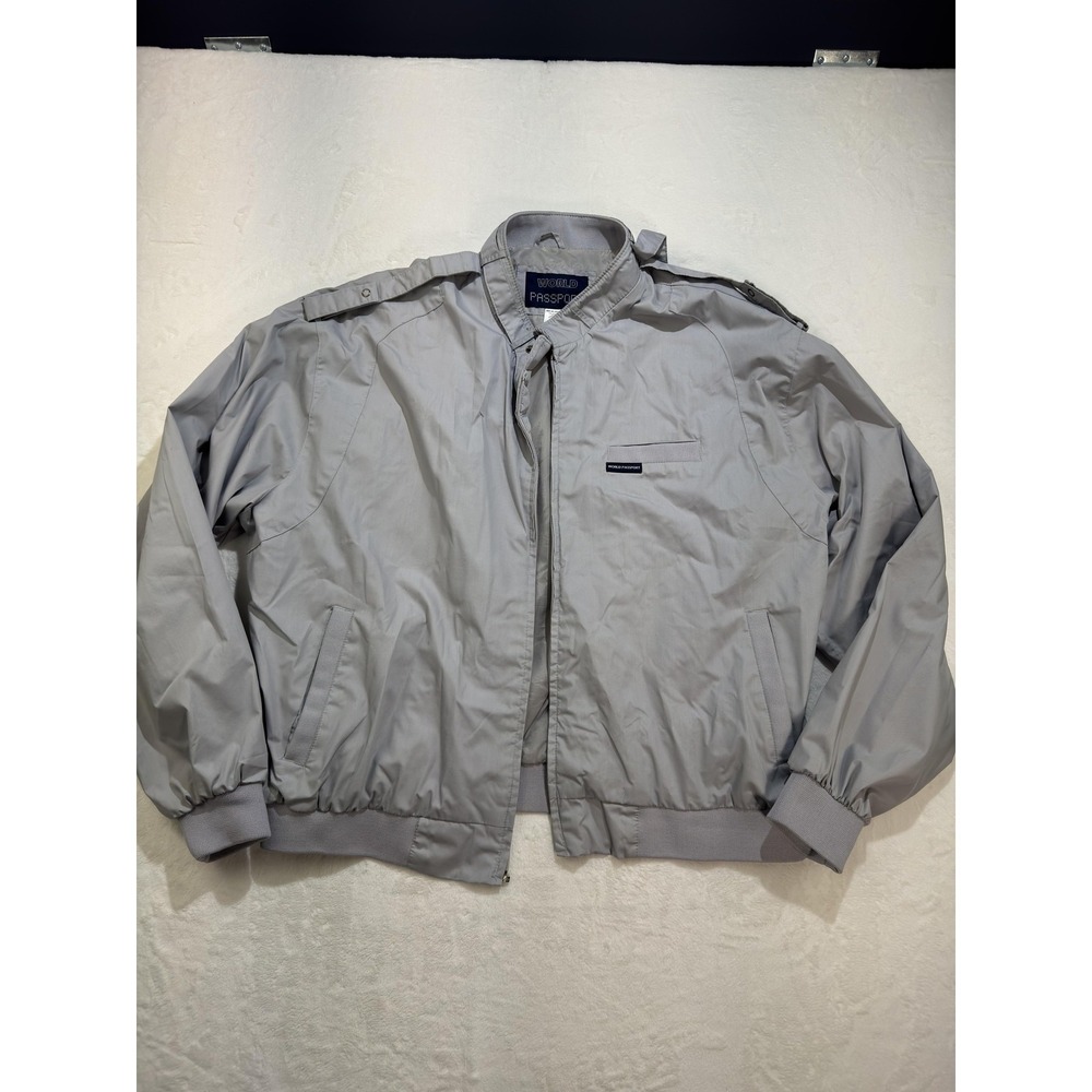 World Passport Jacket Mens 2XL Gray Bomber Full Zip Lightweight Lined Casual